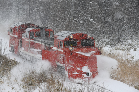 雪の日、宗谷線ラッセル車