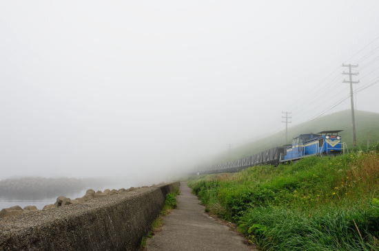 霧の日、弁天ヶ浜にて