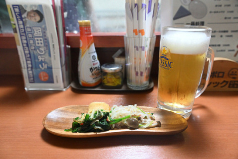 生ビール、お通し